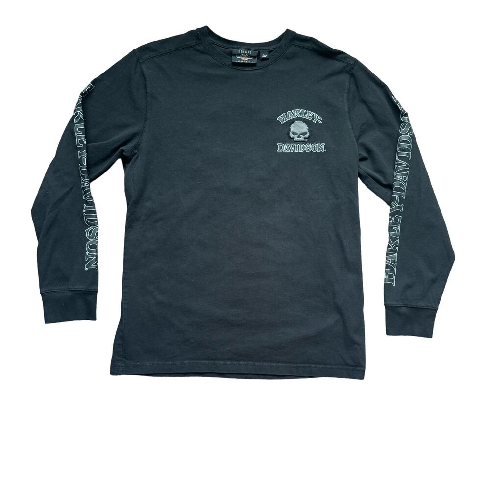 Harley Davidson Men's Willie G Skull Long Sleeve Tshirt L Black Raised Logo